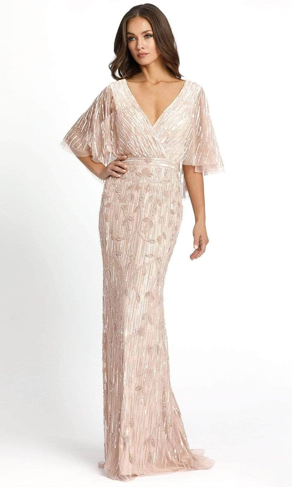 Mac Duggal - 9064 Sequin V Neck Sheath Dress Evening Dresses 0 / Blush