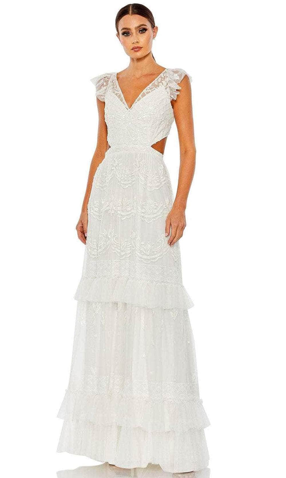 Mac Duggal 9167 - Cap Sleeve V-Neck Long Dress Special Occasion Dress 0 / White