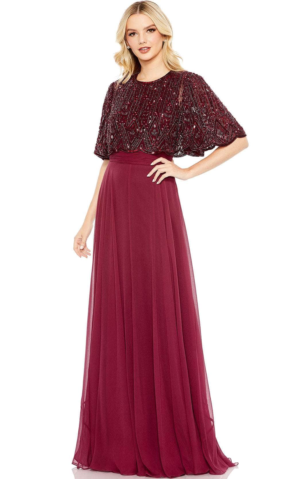 Mac Duggal - Red Beaded Cape A-Line Gown - US 8 Mac Duggal - Red Beaded Cape A-Line Gown - US 8