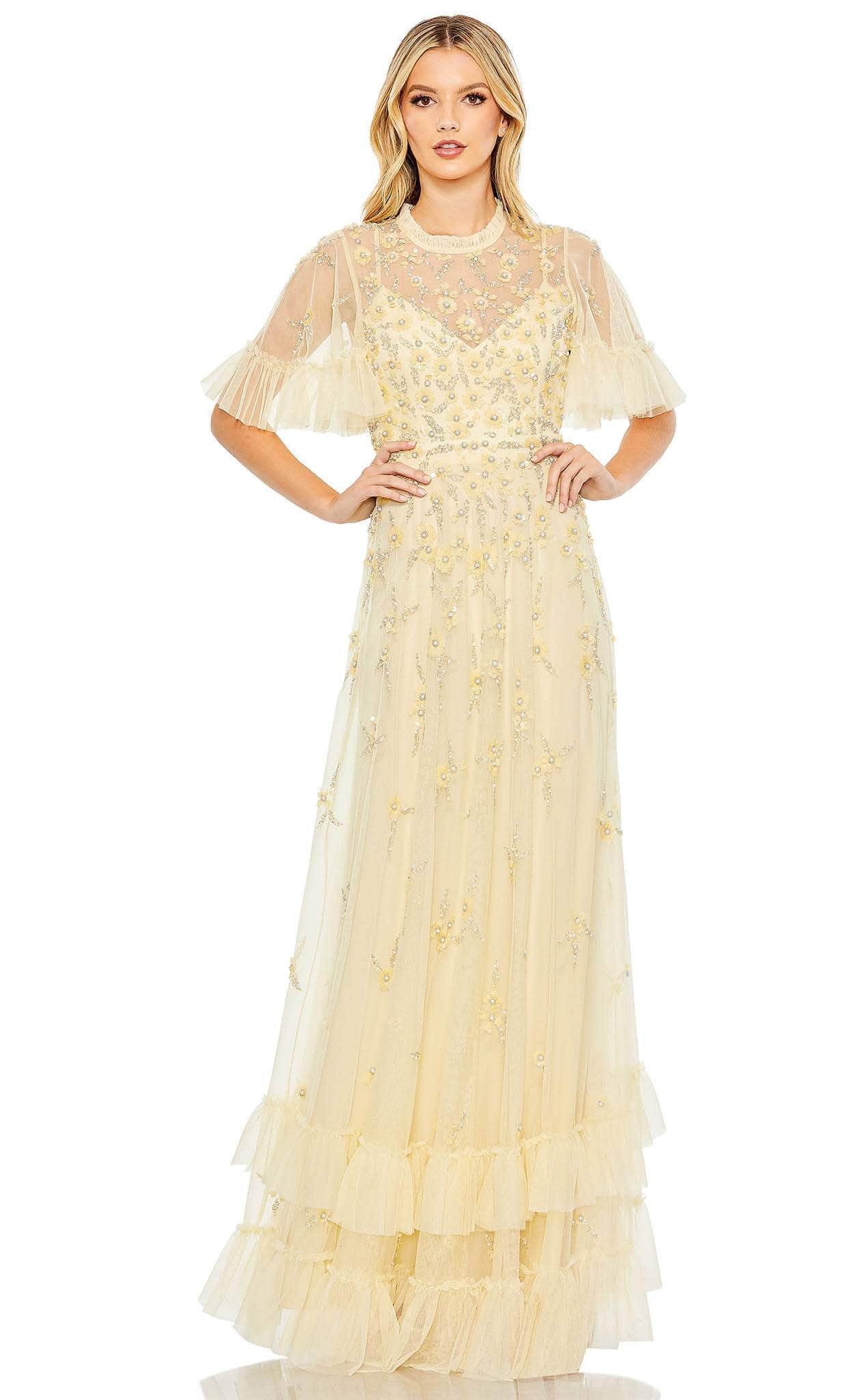 Mac Duggal 9199 - Floral Embellished A-line Evening Dress Special Occasion Dress 4 / Blush