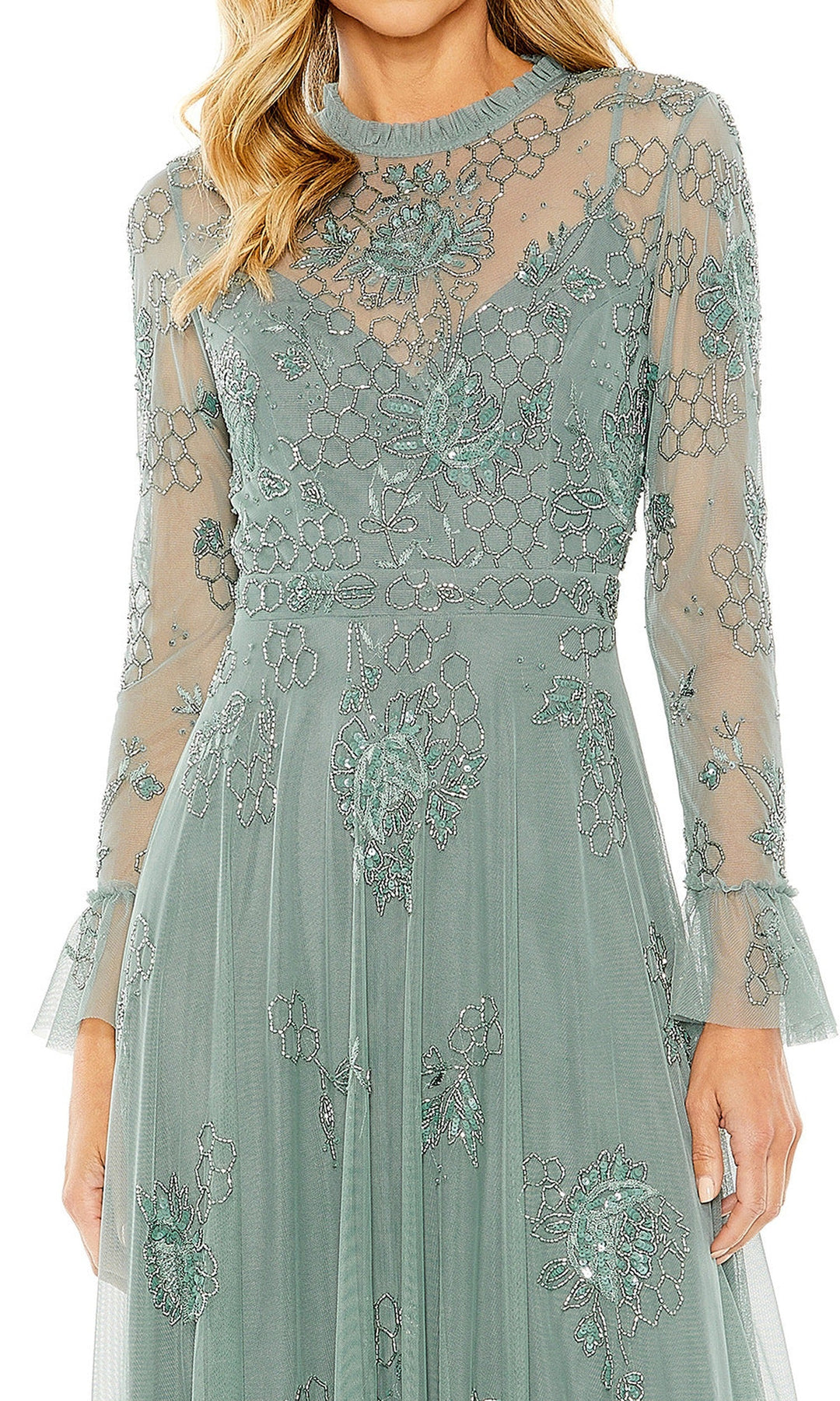 Mac Duggal 9249 - Ruffled High Neck Beaded Evening Gown