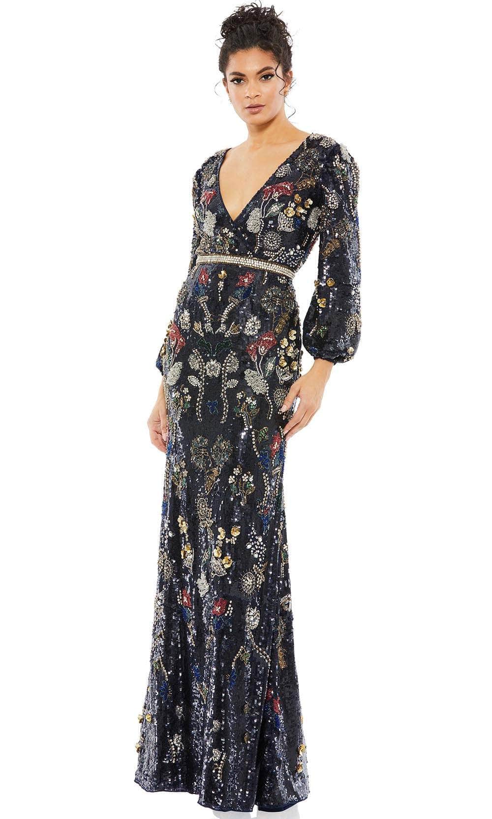 Mac Duggal 93546 - V-Neck Multi Beaded Evening Gown Evening Dresses 4 / Midnight Multi