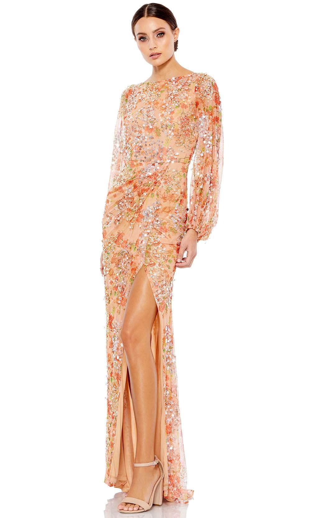 Mac Duggal 93547 - Long Sleeve Bateau Neck Long Dress Special Occasion Dress 2 / Apricot