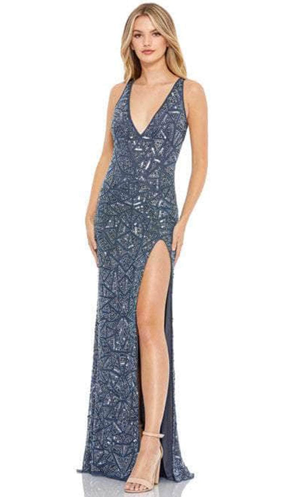 Mac Duggal 93552 - Sleeveless V-Neck Sheath Dress Special Occasion Dress 0 / Slate Blue