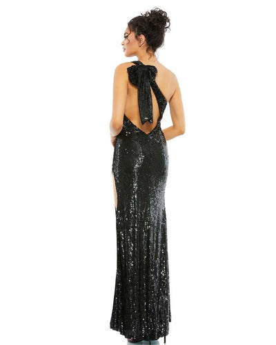 Mac Duggal - 93580 Sequined Asymmetric Junior Prom Sheath Dress With Slit Evening Dresses