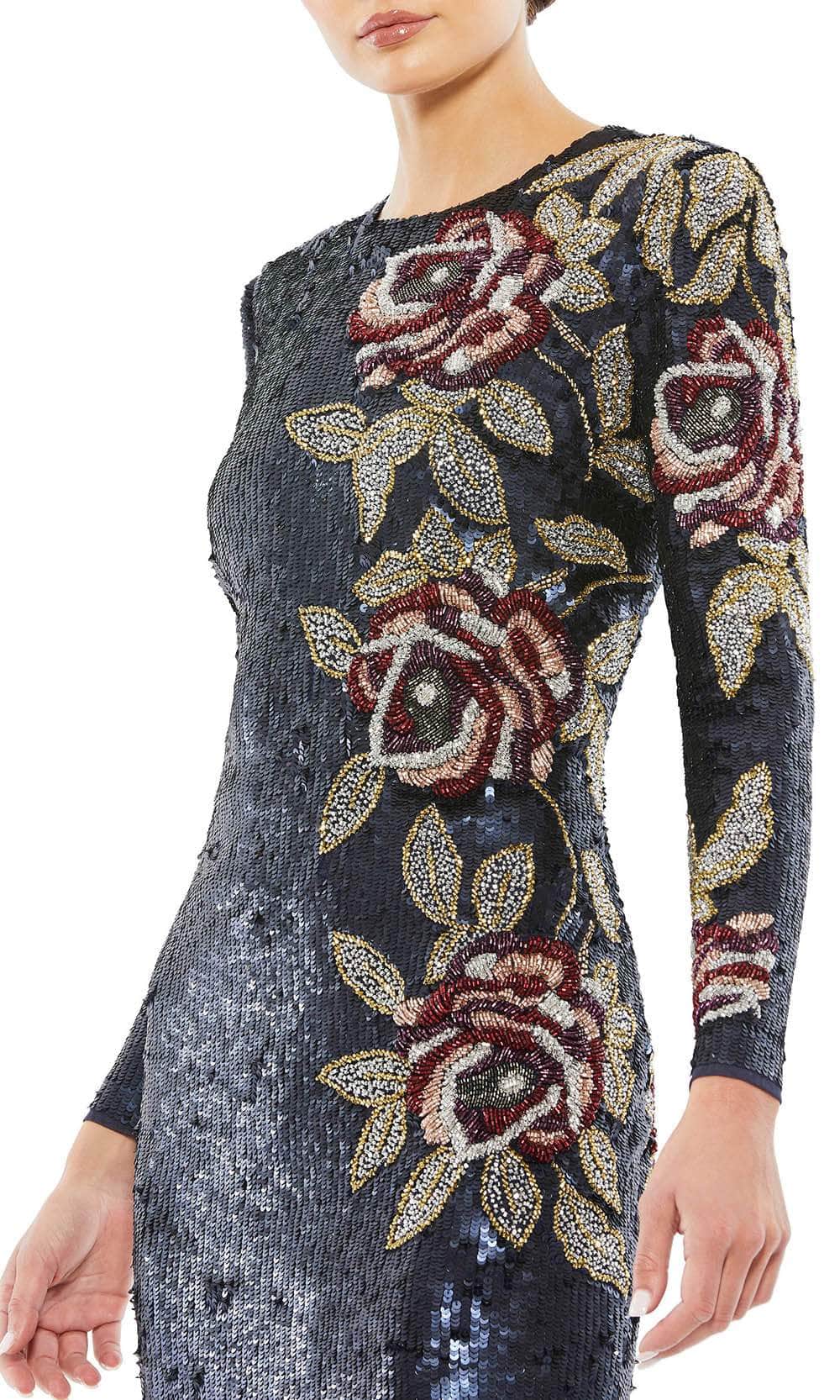 Mac Duggal 93624 - Floral Beadwork Long Sleeved Midi Dress Cocktail Dresses