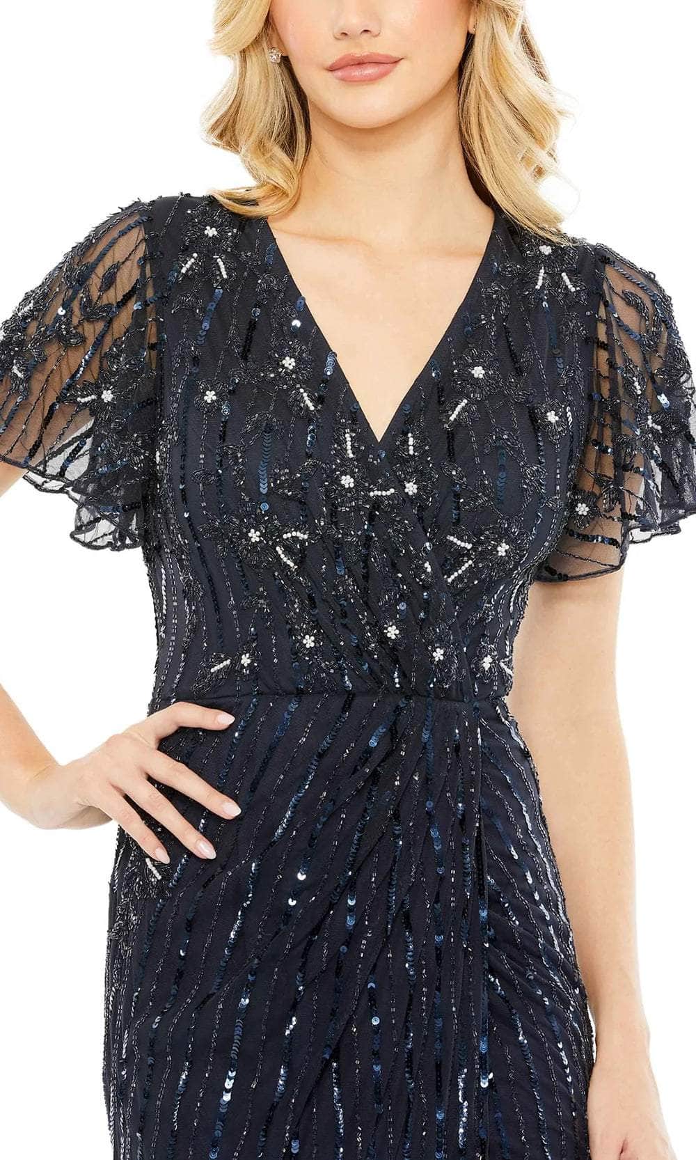 Mac Duggal 93654 - Embellished Flutter Sleeves Evening Gown Evening Dresses