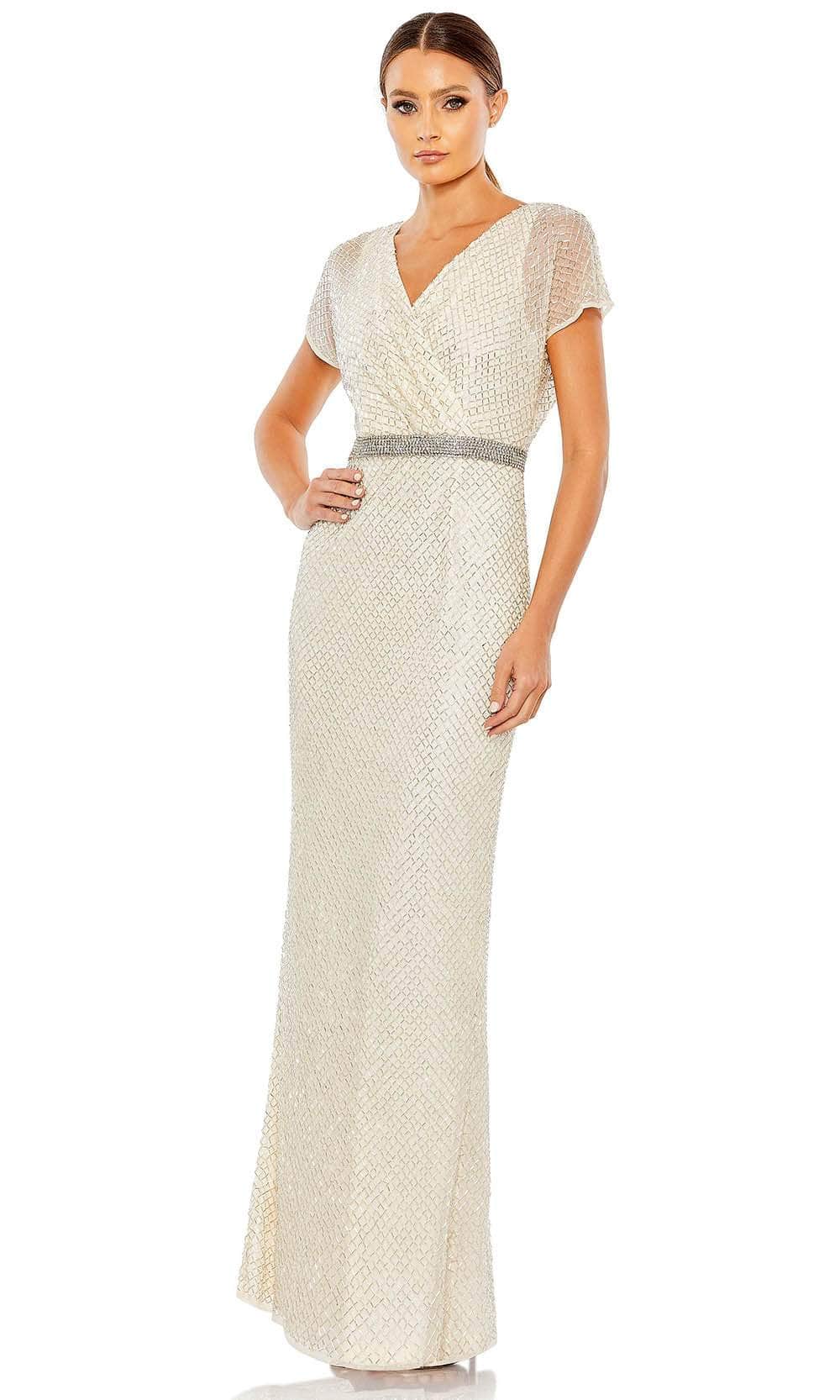 Mac Duggal 93678 - Beaded Short Sleeve Evening Gown Special Occasion Dress 2 / Nude/Silver