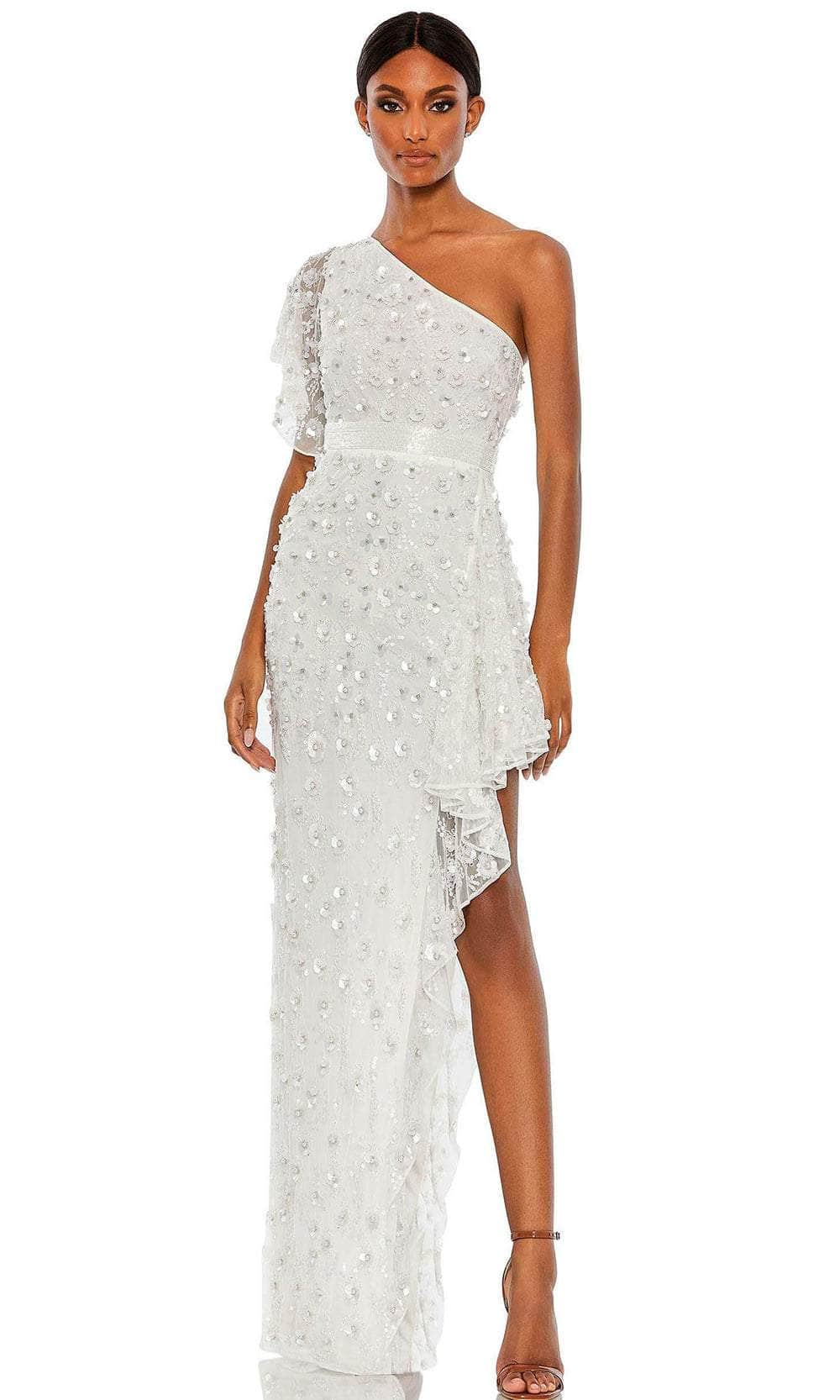 Mac Duggal 93687 - Asymmetrical One Shoulder Strap High Low Dress Evening Dresses 2 / White