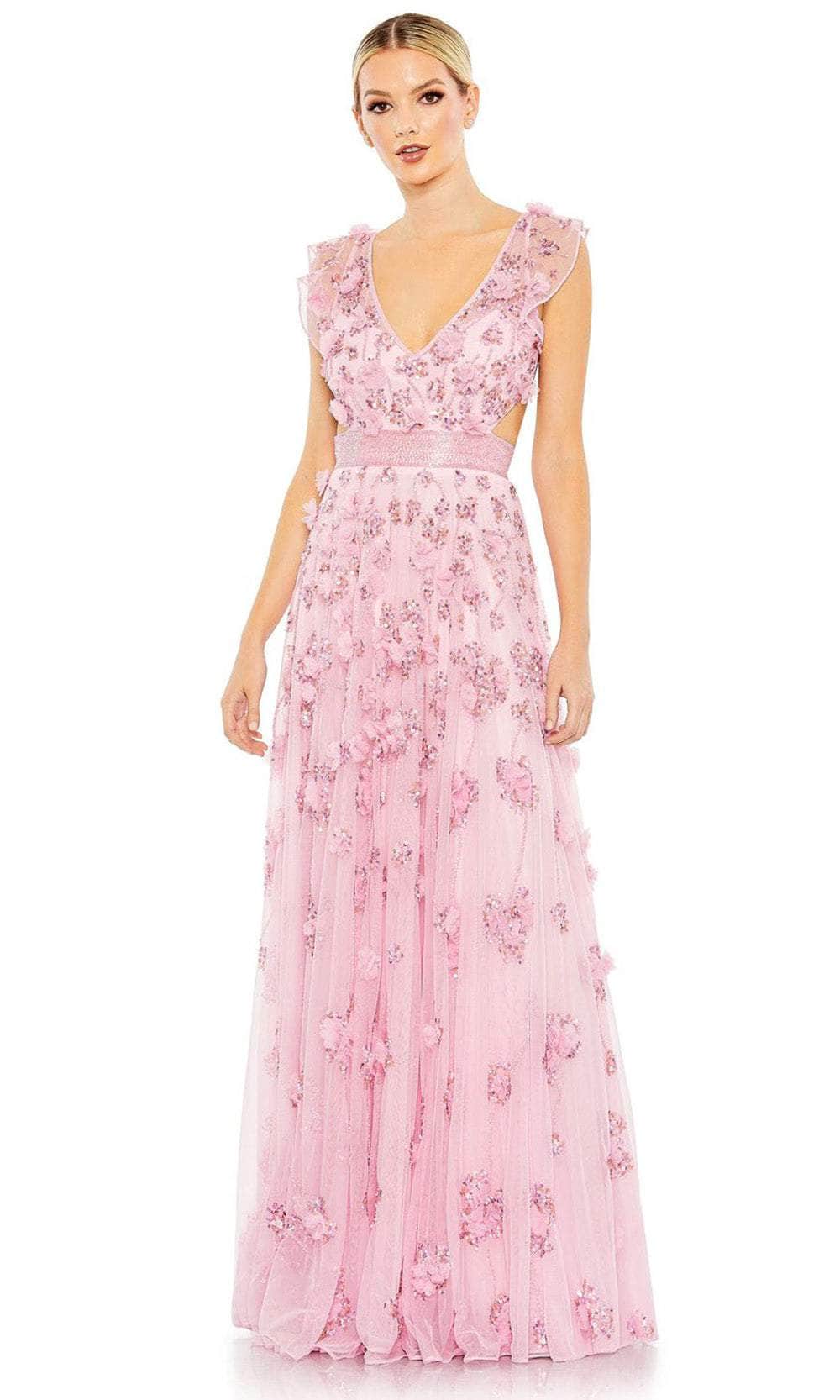 Mac Duggal 93692 - 3D Flower Embellished A-Line Prom Dress Evening Dresses 6 / Candy Pink