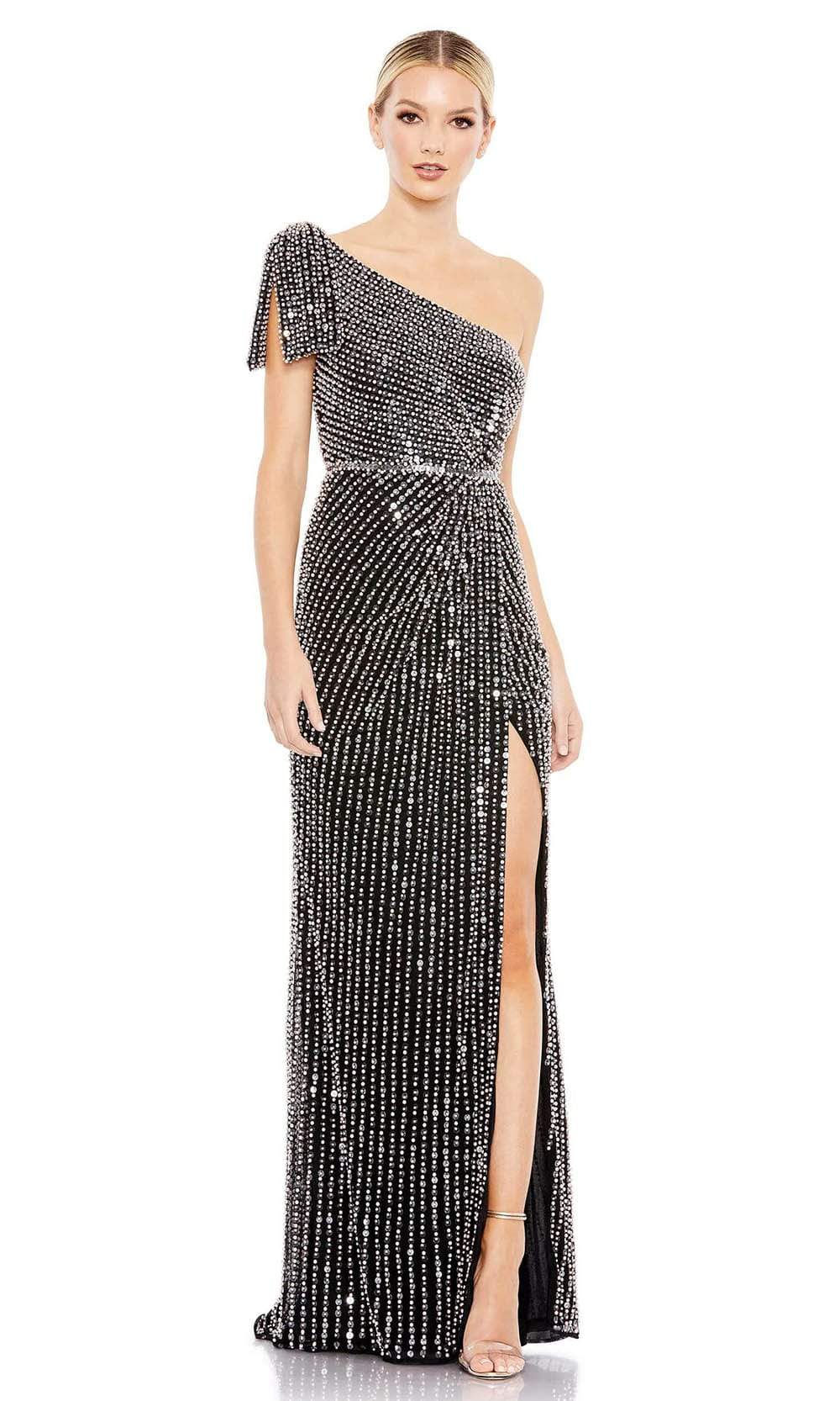 Mac Duggal - 93735 Pearl Beaded High Slit Gown Special Occasion Dress 0 / Black