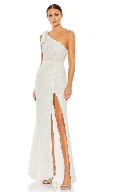 Mac Duggal - 93735 Pearl Beaded High Slit Gown Special Occasion Dress 0 / White