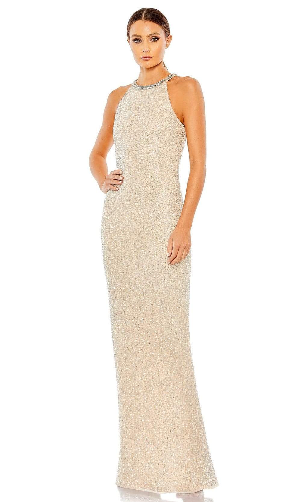 Mac Duggal - 93742 Jewel Ornate Halter Gown Special Occasion Dress 0 / Nude/Silver