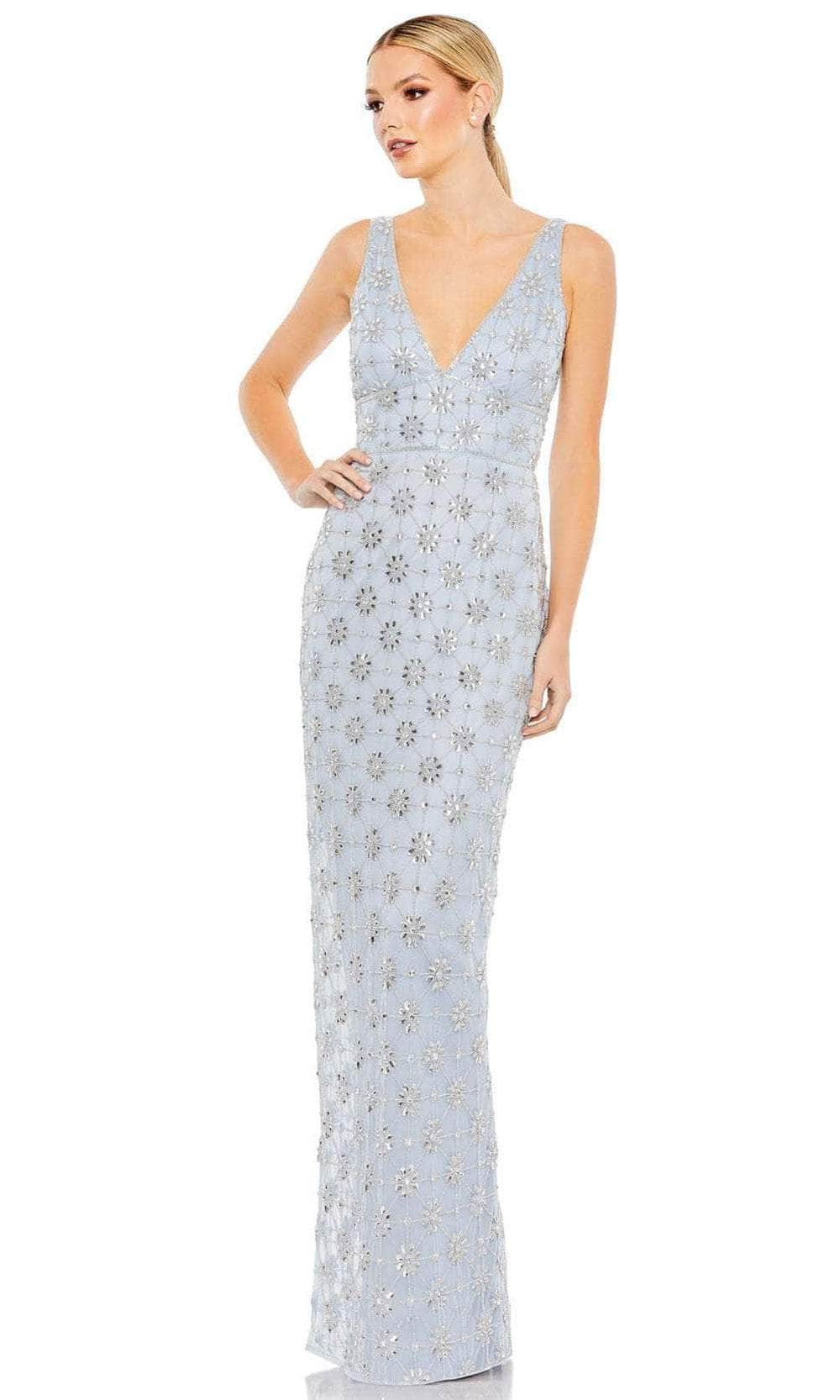 Mac Duggal 93744 - Geo-Beaded Sheath Evening Dress In Blue