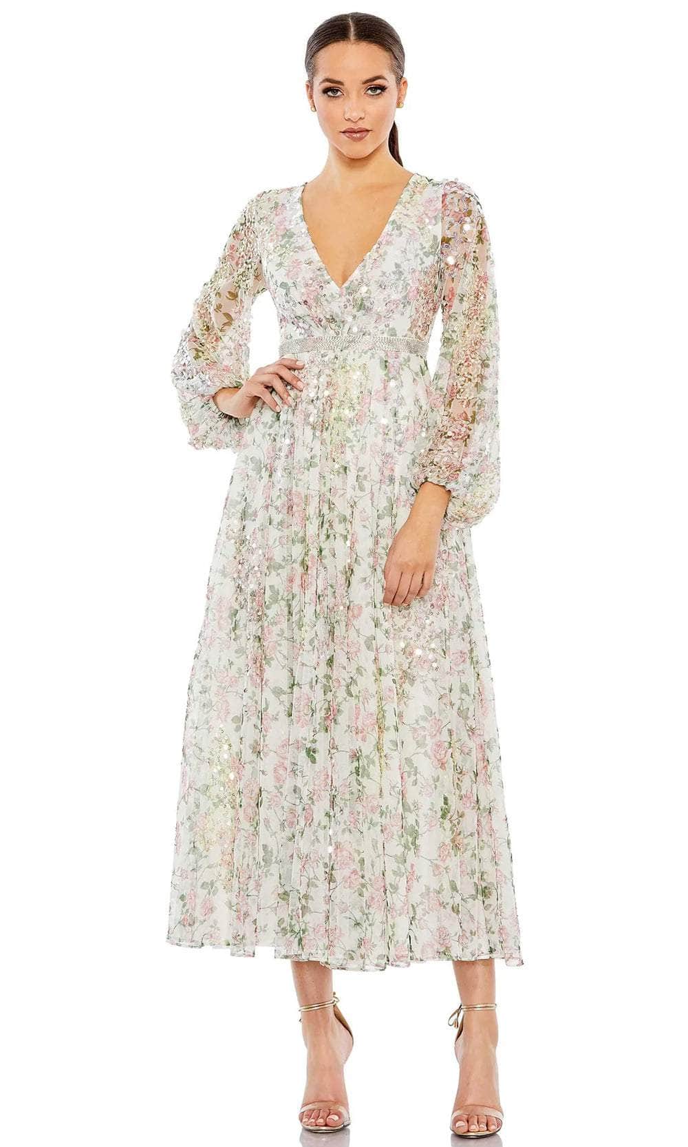 Mac Duggal 93788 - Floral Print Beaded Formal Dress Cocktail Dresses 4 / White Multi