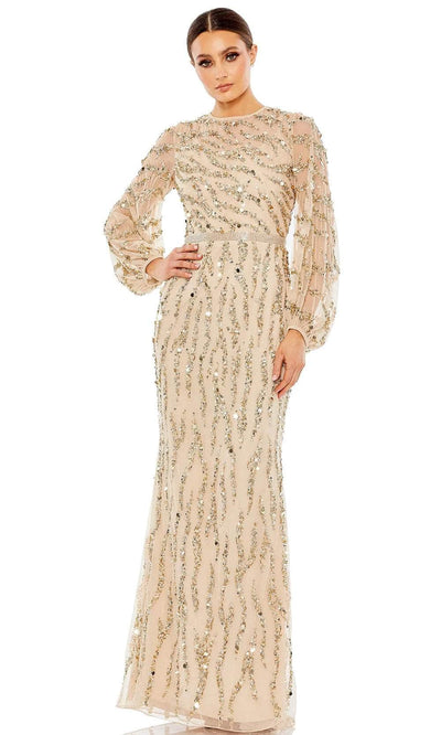 Mac Duggal 93789 - Modest Bedazzled Long Evening Dress Mother of the Bride Dresses 4 / Nude Gold