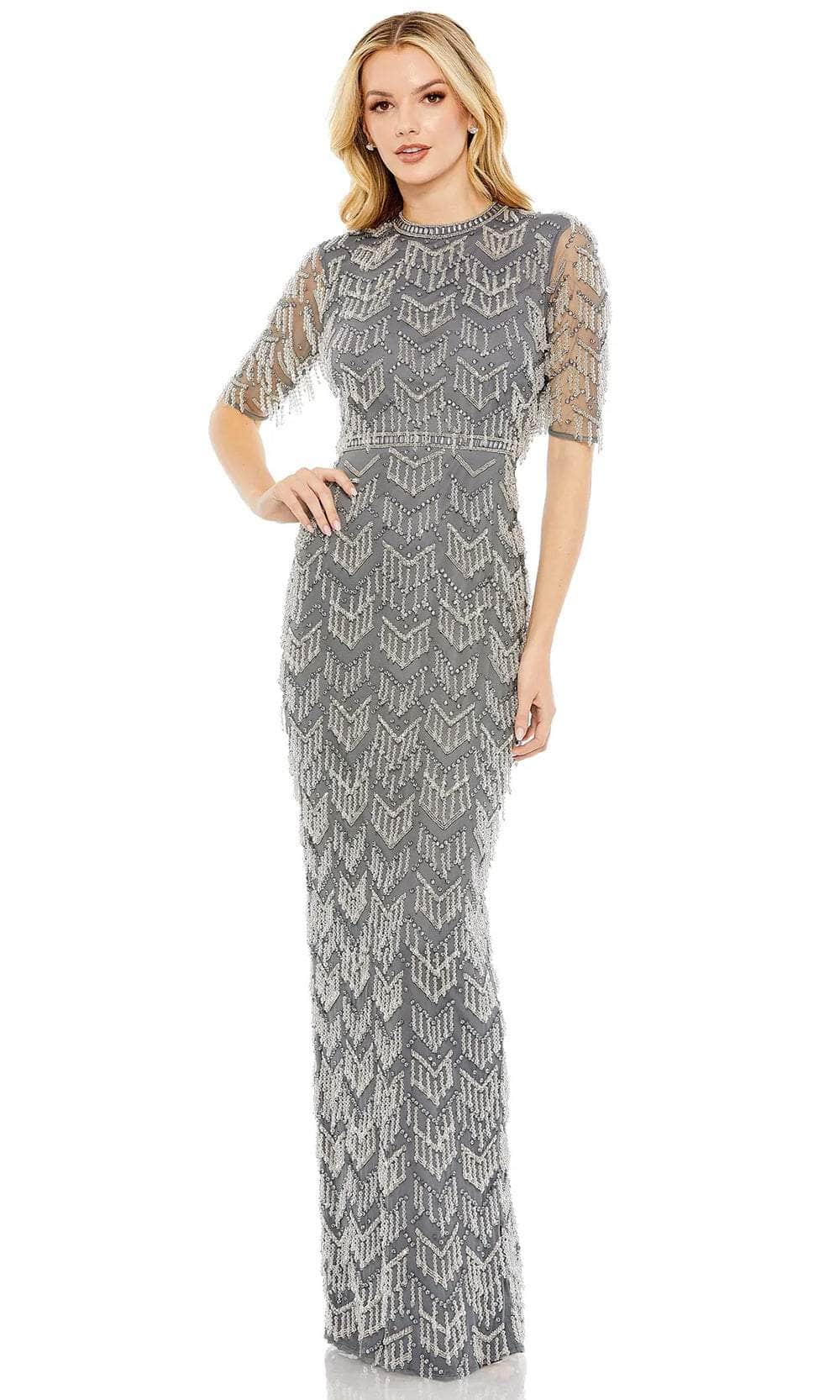 Mac Duggal 93804 - Quarter Sleeve Dangling Evening Gown Evening Dresses 4 / Charcoal