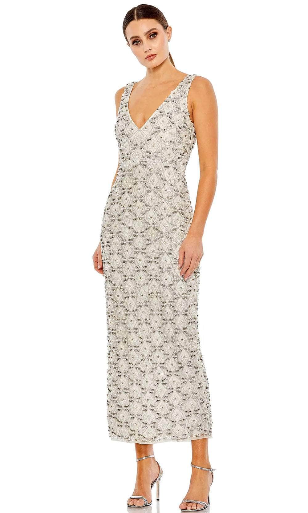 Mac Duggal Wedding Guest Ivory Fully Beaded Sleeveless Column Dress Size US 4 Mac Duggal Wedding Guest Ivory Fully Beaded Sleeveless Column Dress Size US 4