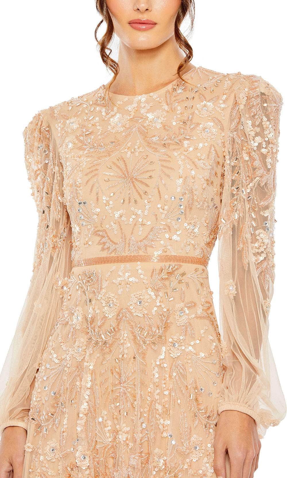 Purple Puff Sleeve Embellished A Line Gown