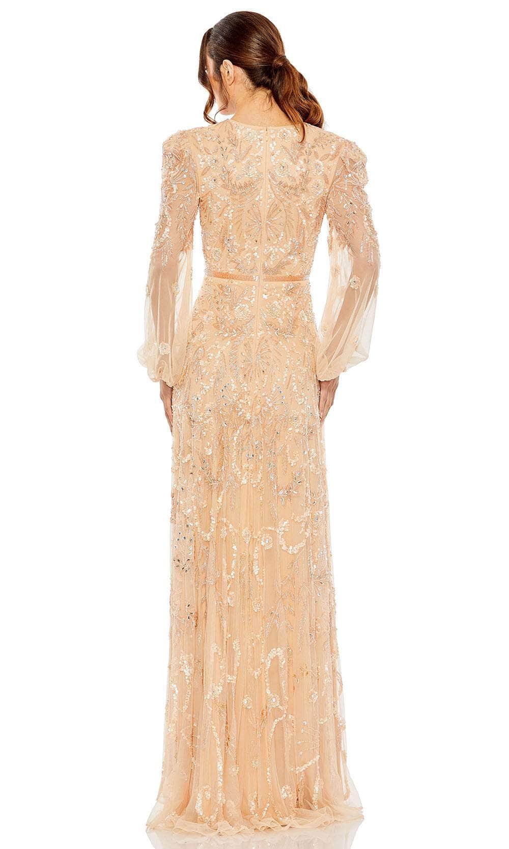 Mac Duggal 93930 - Long A-Line Dress - Long Illusion Bishop Sleeve, Beaded, Sequin, Thin Belt, Full Back, Floor Length ADASA Mac Duggal 93930 - Long A-Line Dress - Long Illusion Bishop Sleeve, Beaded, Sequin, Thin Belt, Full Back, Floor Length ADASA