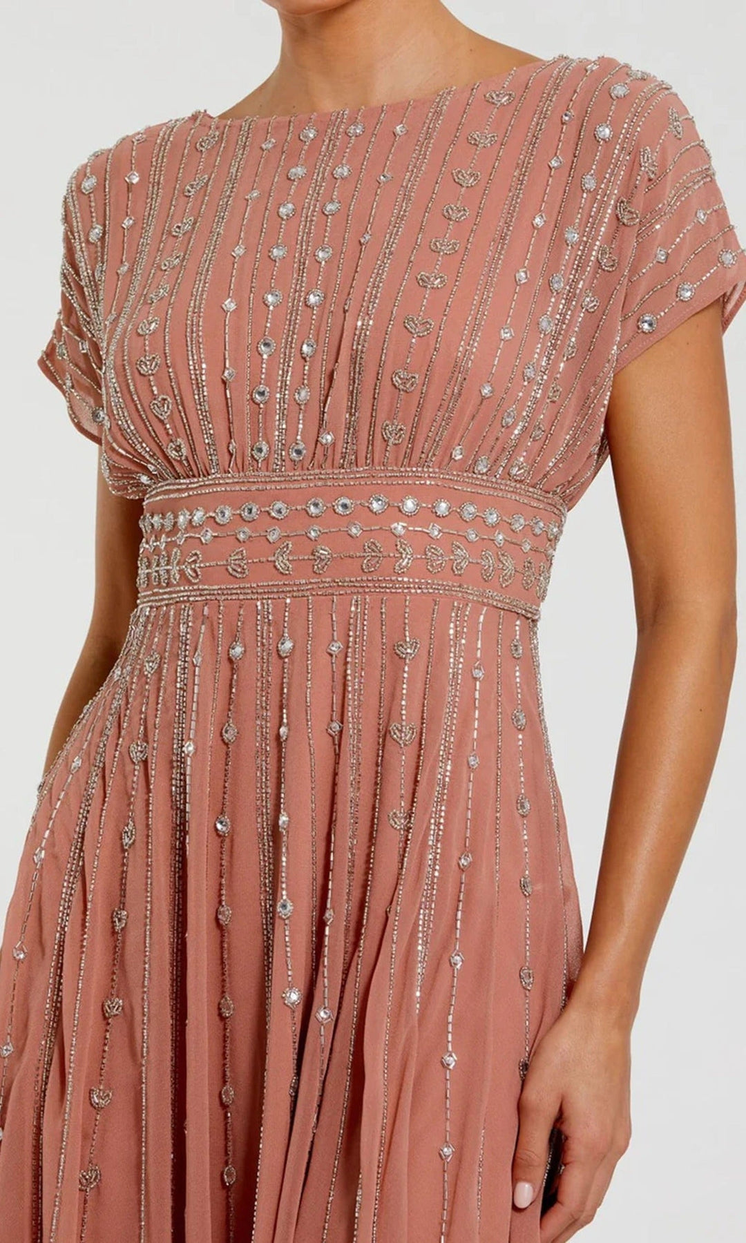 Mac Duggal 94153 - Beaded Chiffon Short Sleeve Evening Dress