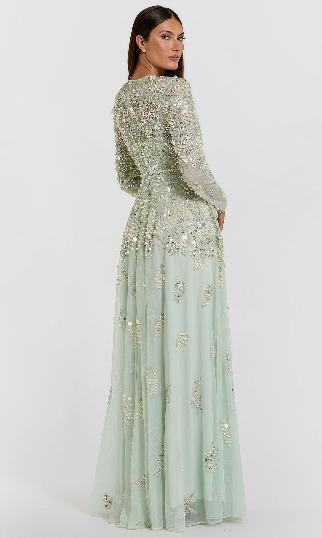 Mac Duggal 94215 - Pearl Sequin Long Sleeve Evening Gown