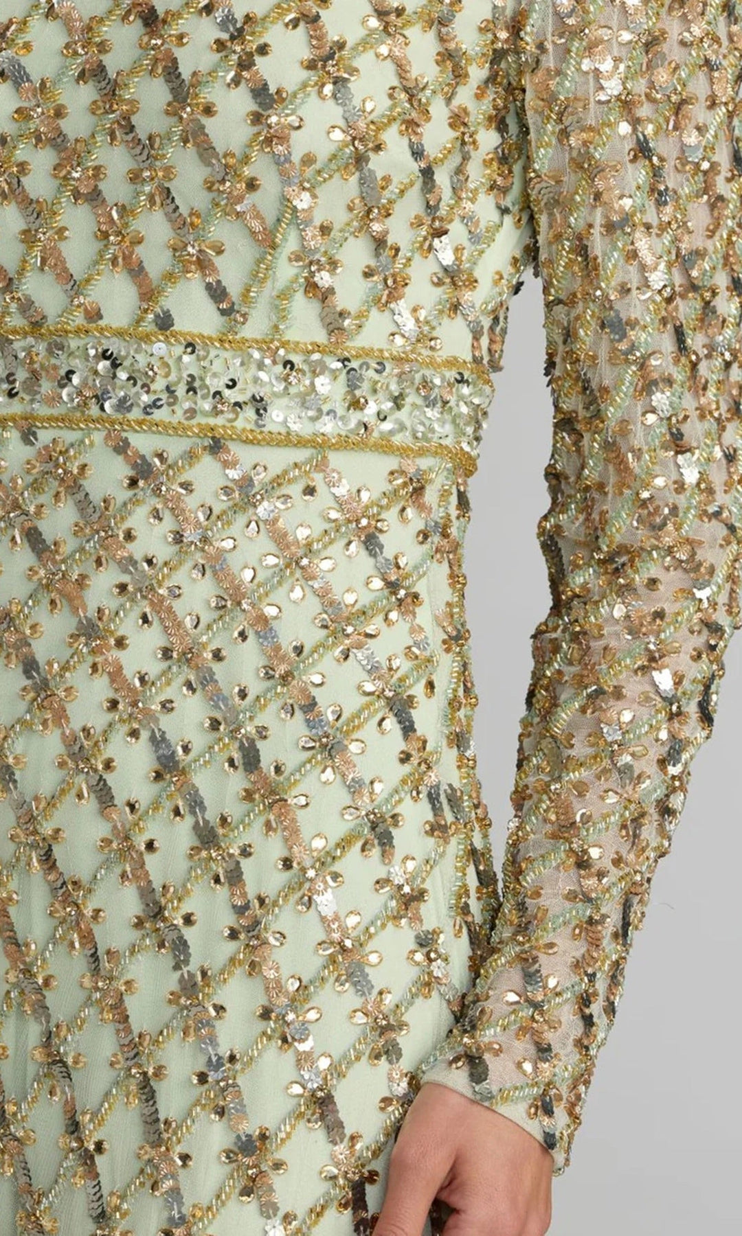 Mac Duggal 94318 - Long Sleeve Lattice Beaded Prom Gown