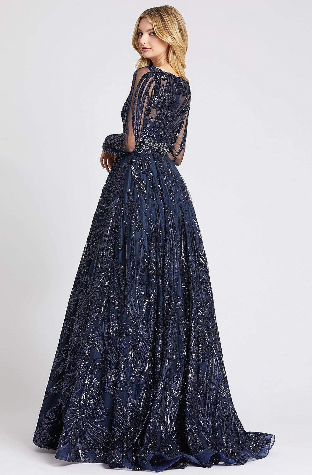 Mac Duggal Ballgowns - 67113H Embellished Long Sleeve V-neck Ballgown Ball Gowns