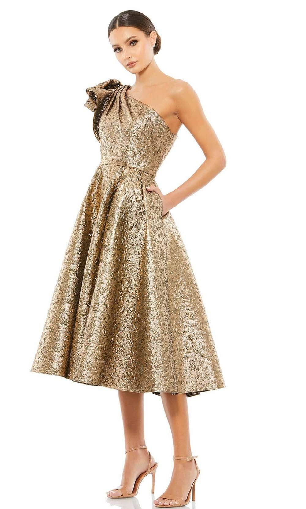 Mac Duggal Cocktail - 67906D Metallic A-Line Cocktail Dress Cocktail Dresses 0 / Antique Bronze