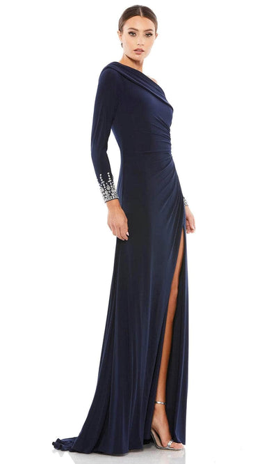 Mac Duggal Evening - 12231 Jewel Cuffed Asymmetrical Long Gown Evening Dresses 0 / Midnight Blue