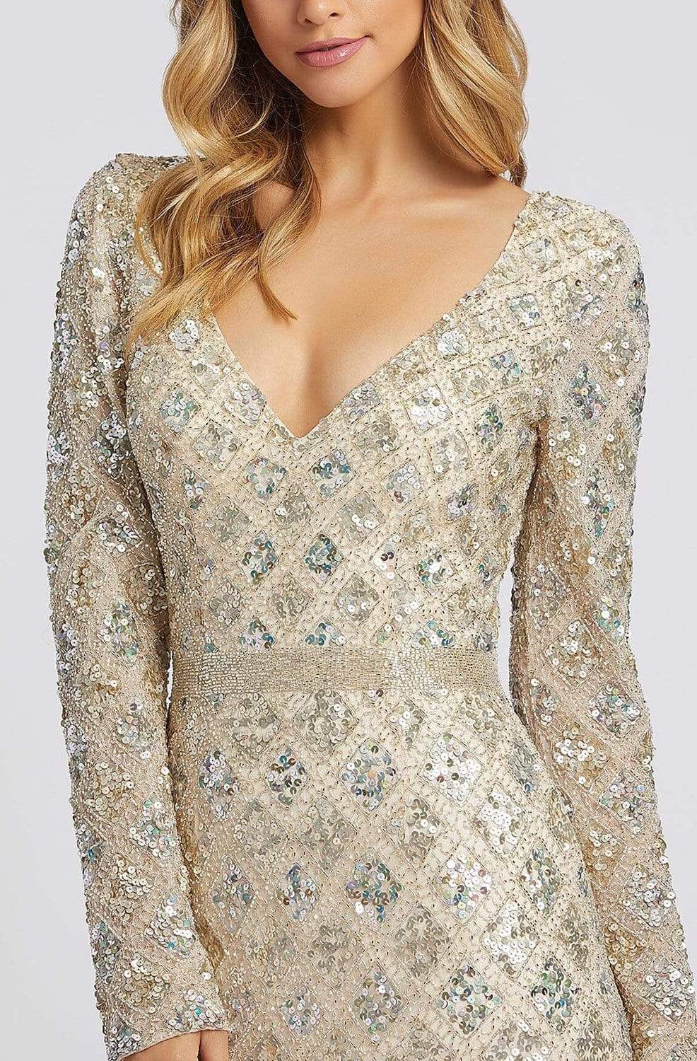Mac Duggal Evening - 5021D Sequin Embellished Long Sleeves Gown Evening Dresses
