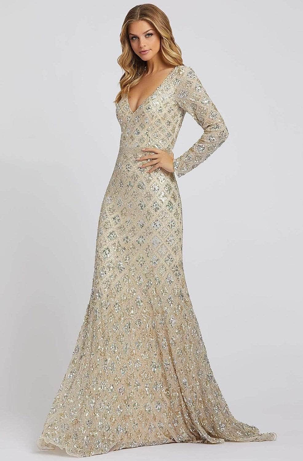 Mac Duggal Evening - 5021D Sequined Long Sleeves Gown Evening Dresses