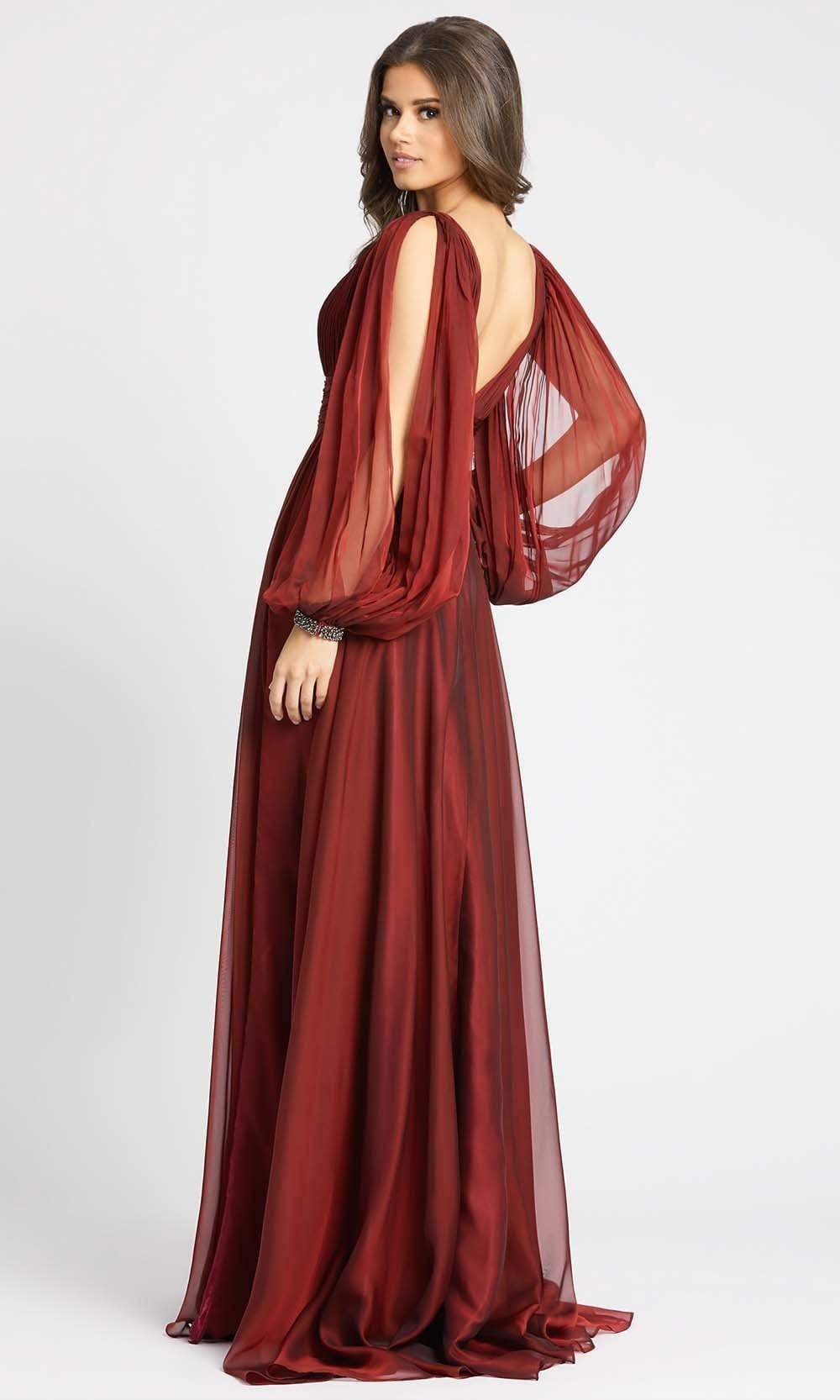 Mac Duggal Evening - 67414D Split Long Sleeve Deep V-Neck Gown Evening Dresses