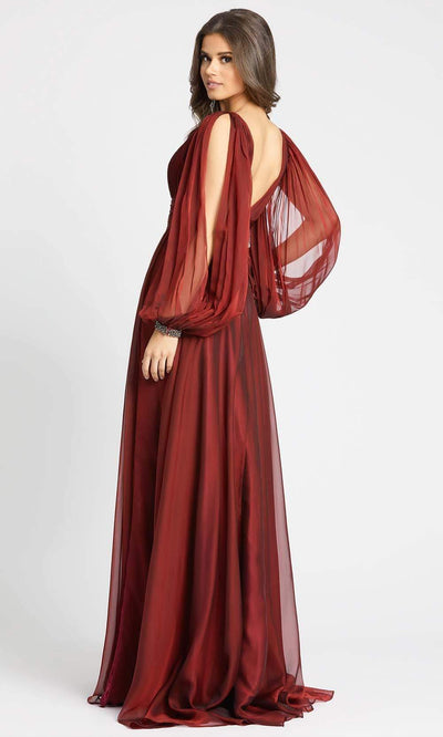 Mac Duggal Evening - 67414D Split Long Sleeve Deep V-Neck Gown Evening Dresses