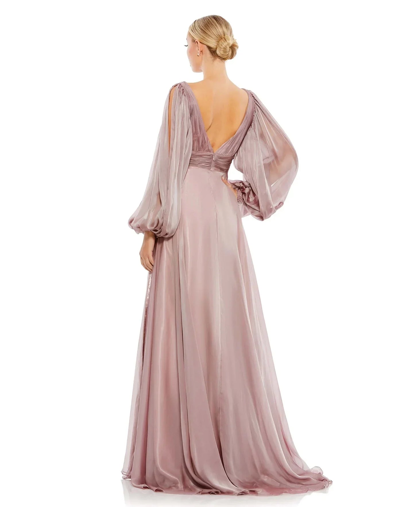 Mac Duggal Evening - 67414D Split Long Sleeve Deep V-Neck Gown Evening Dresses