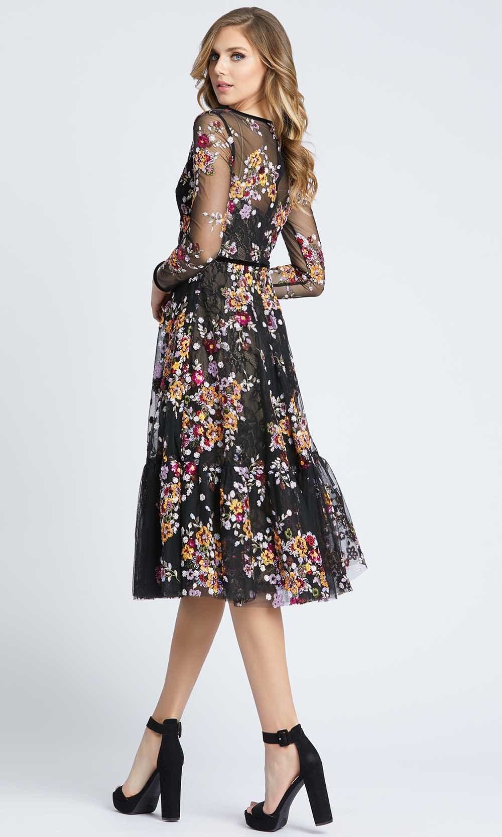 mac duggal long-sleeve tea-length floral applique cocktail dress Tea Length Long Sleeve Formal Dress Tea Length & Long Sleeves Mac Duggal 5716