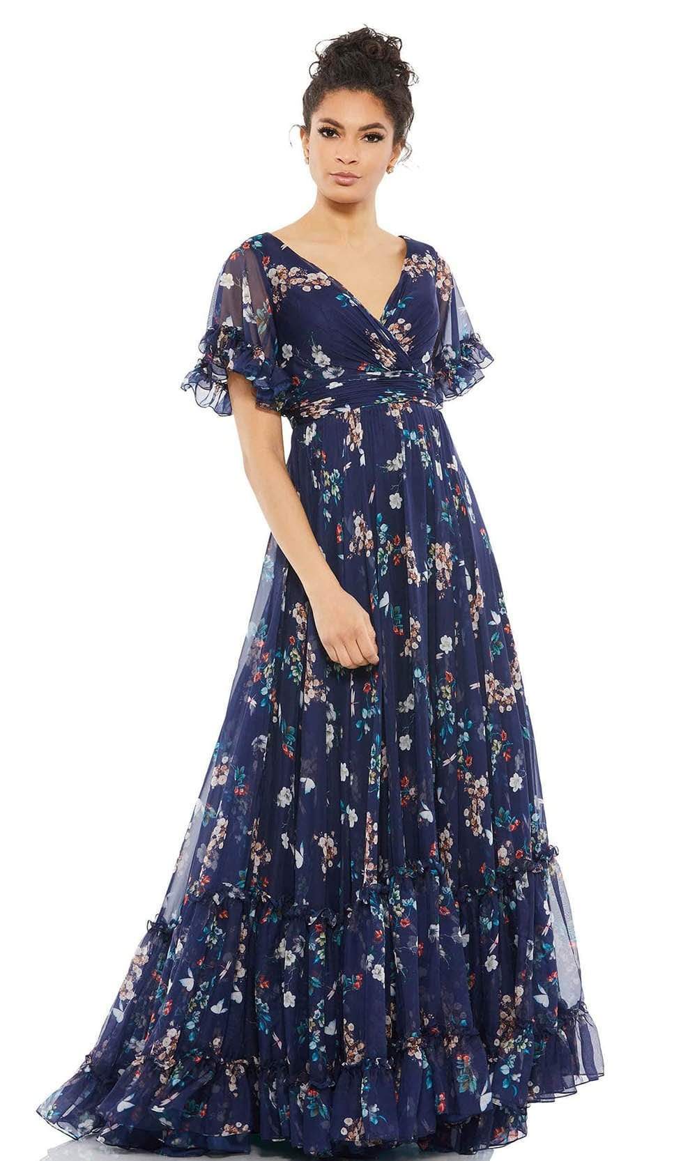 Mac Duggal - Yellow Multicolor Flounce Sleeve Floral Maxi Dress - US 6 Mac Duggal - Yellow Multicolor Flounce Sleeve Floral Maxi Dress - US 6
