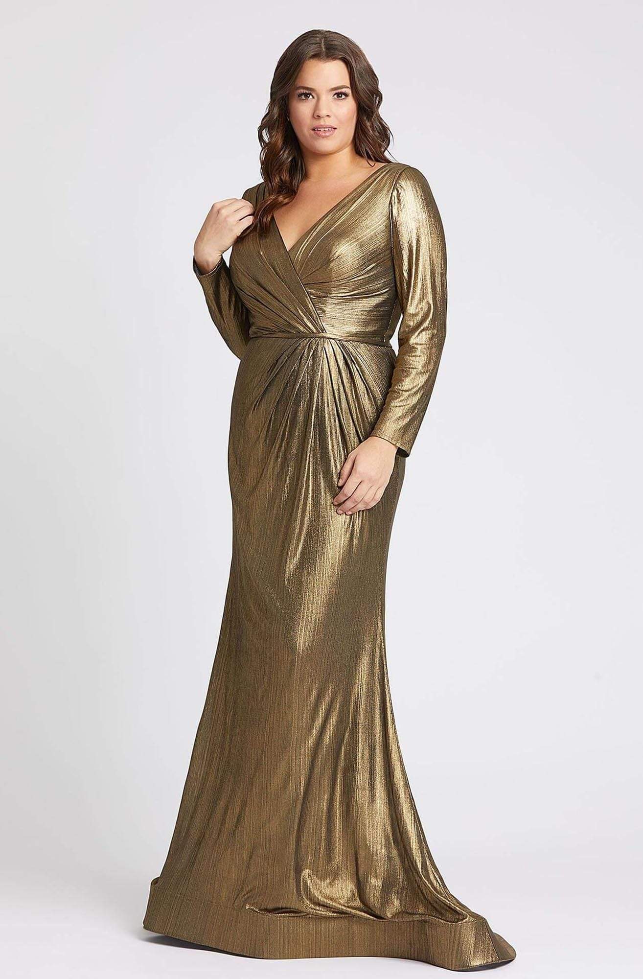 Mac Duggal Fabulouss - 49073F Long Sleeves Golden Long Dress Mother of the Bride Dresses 12W / Bronze