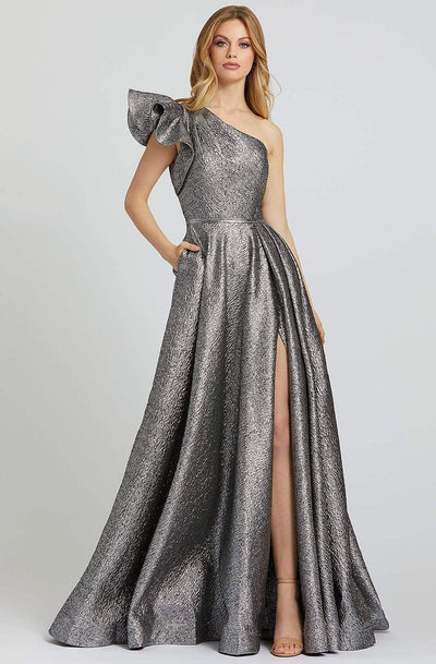 Mac Duggal Prom - 67297M Ruffled One Shoulder A-line Gown Prom Dresses 0 / Platinum