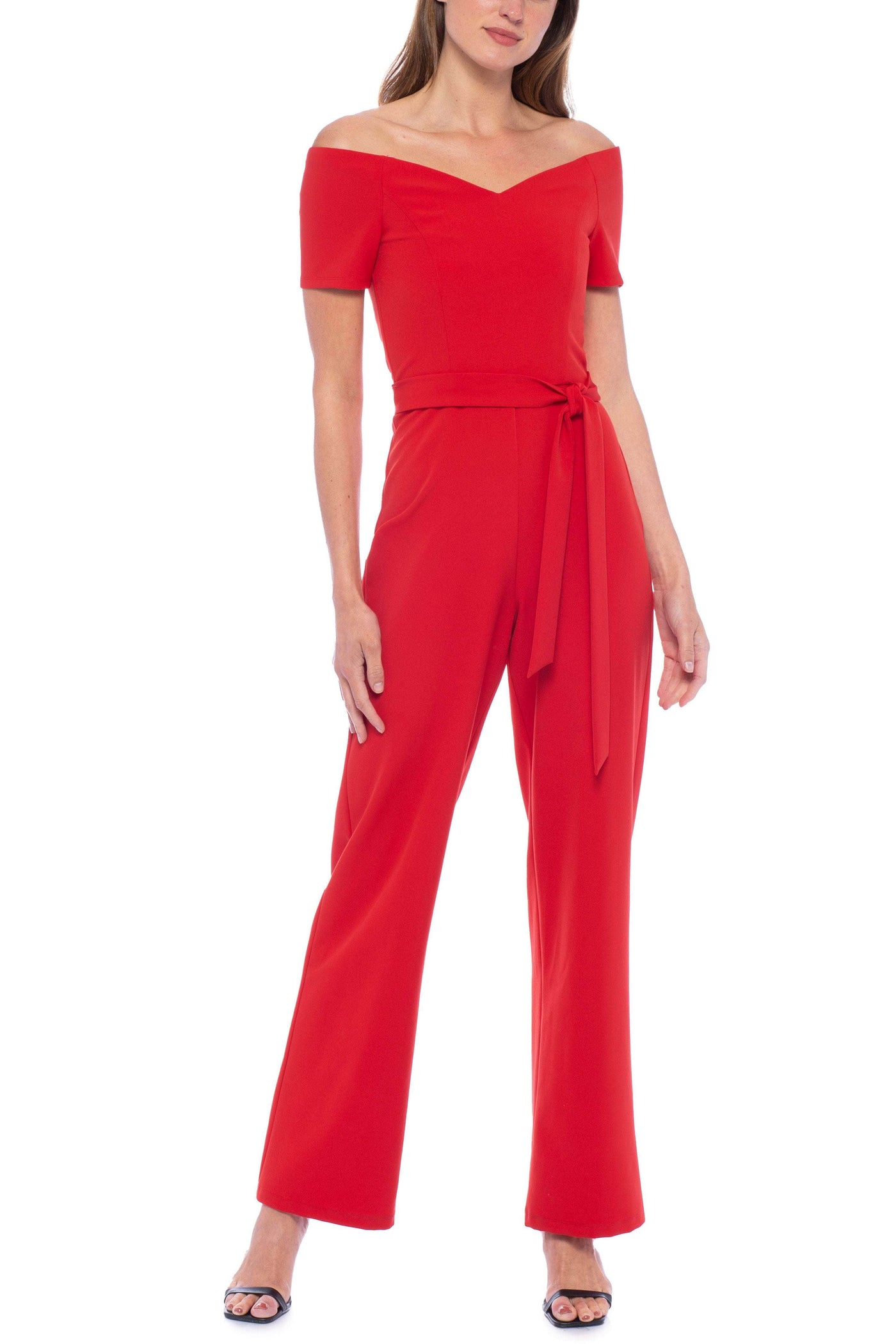 Marina 268506 - Off Shoulder V-Neck Jumpsuit