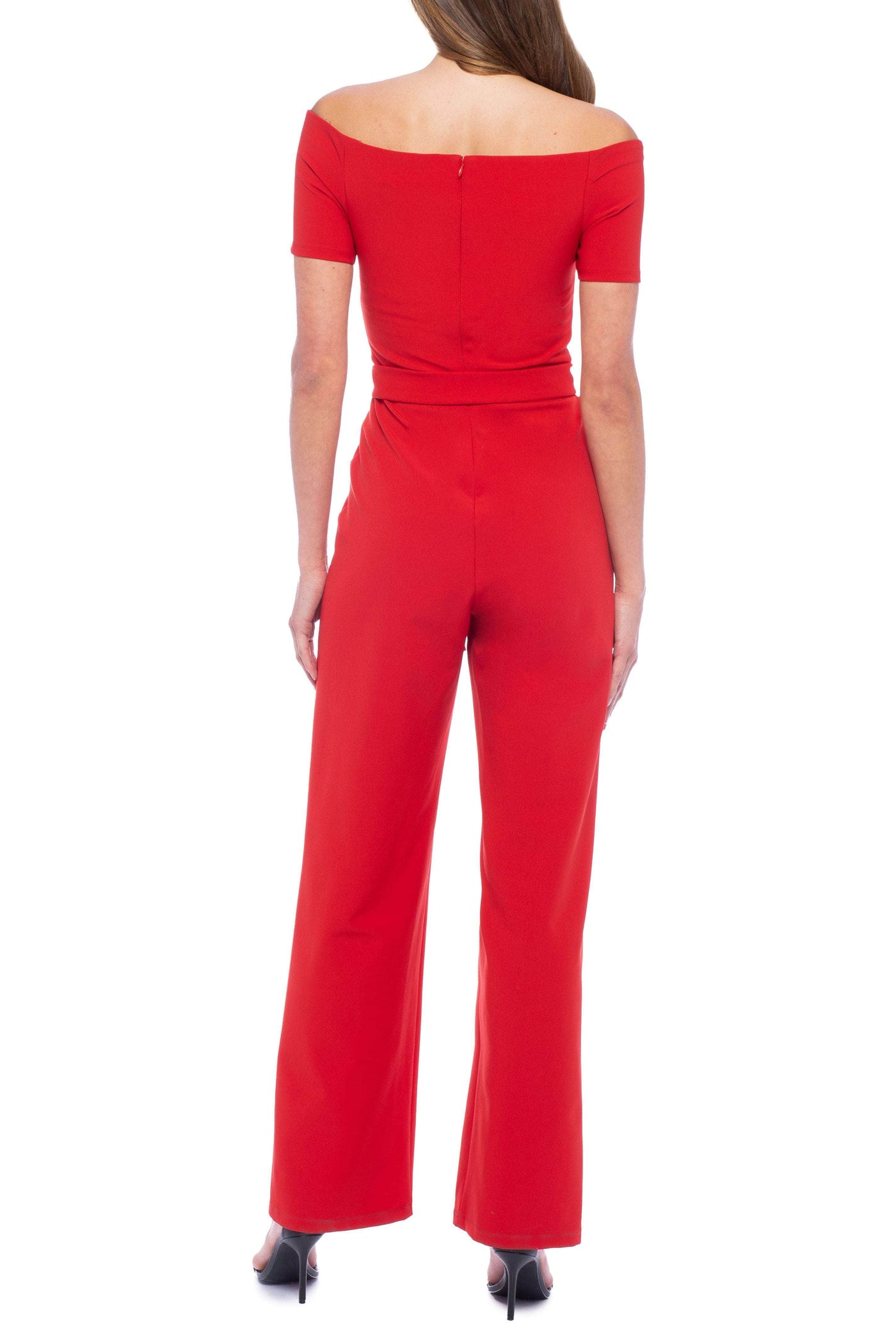 Marina 268506 - Off Shoulder V-Neck Jumpsuit