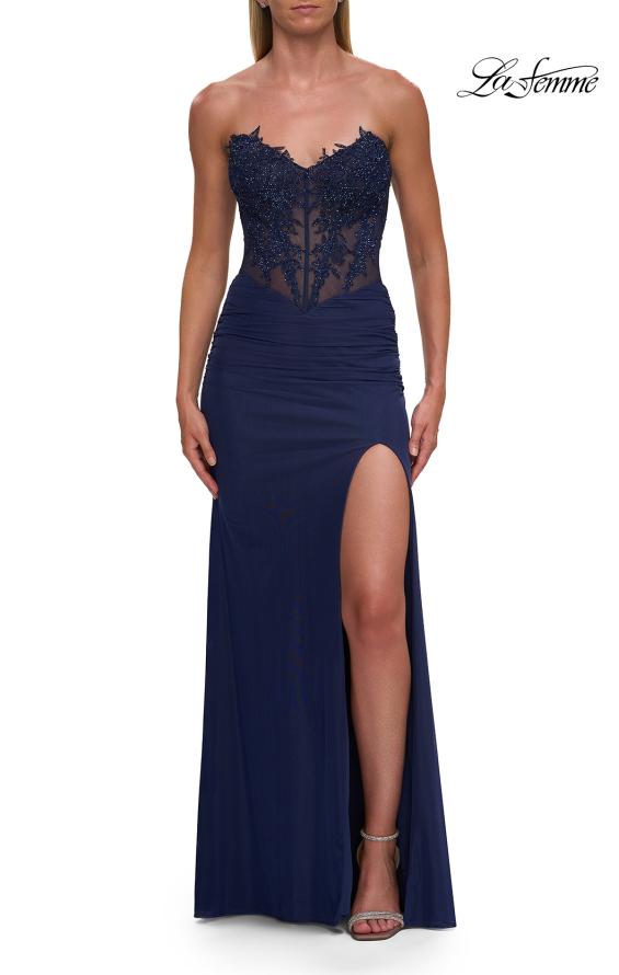 La Femme 33472 - Beaded Lace Illusion Corset Prom Dress