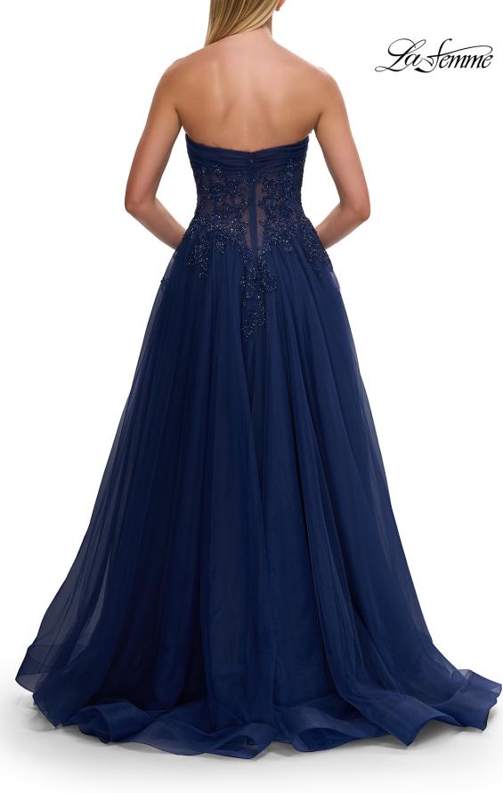 La Femme 33528 - Beaded Lace Straight Neckline Gown