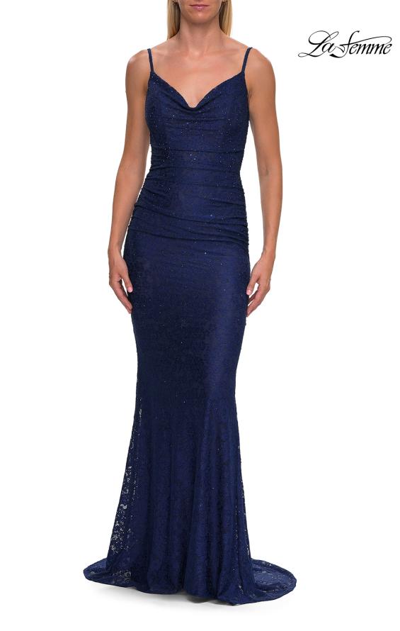 La Femme 33264 - Fitted Spaghetti Strap Lace Dress