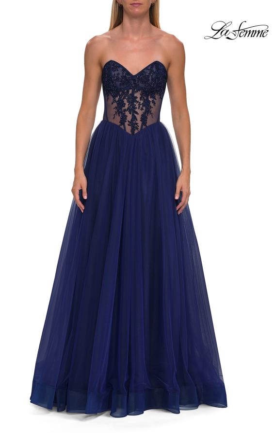 La Femme 33491 - Beaded Lace Layered A-Line Dress