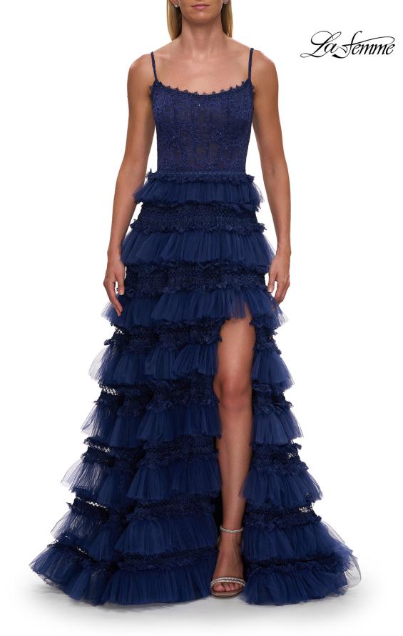 La Femme 33493 - Scoop Neckline Ruffle A-Line Gown