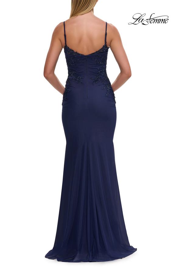 La Femme 33587 - Ruched Sheath Gown with Beaded Applique