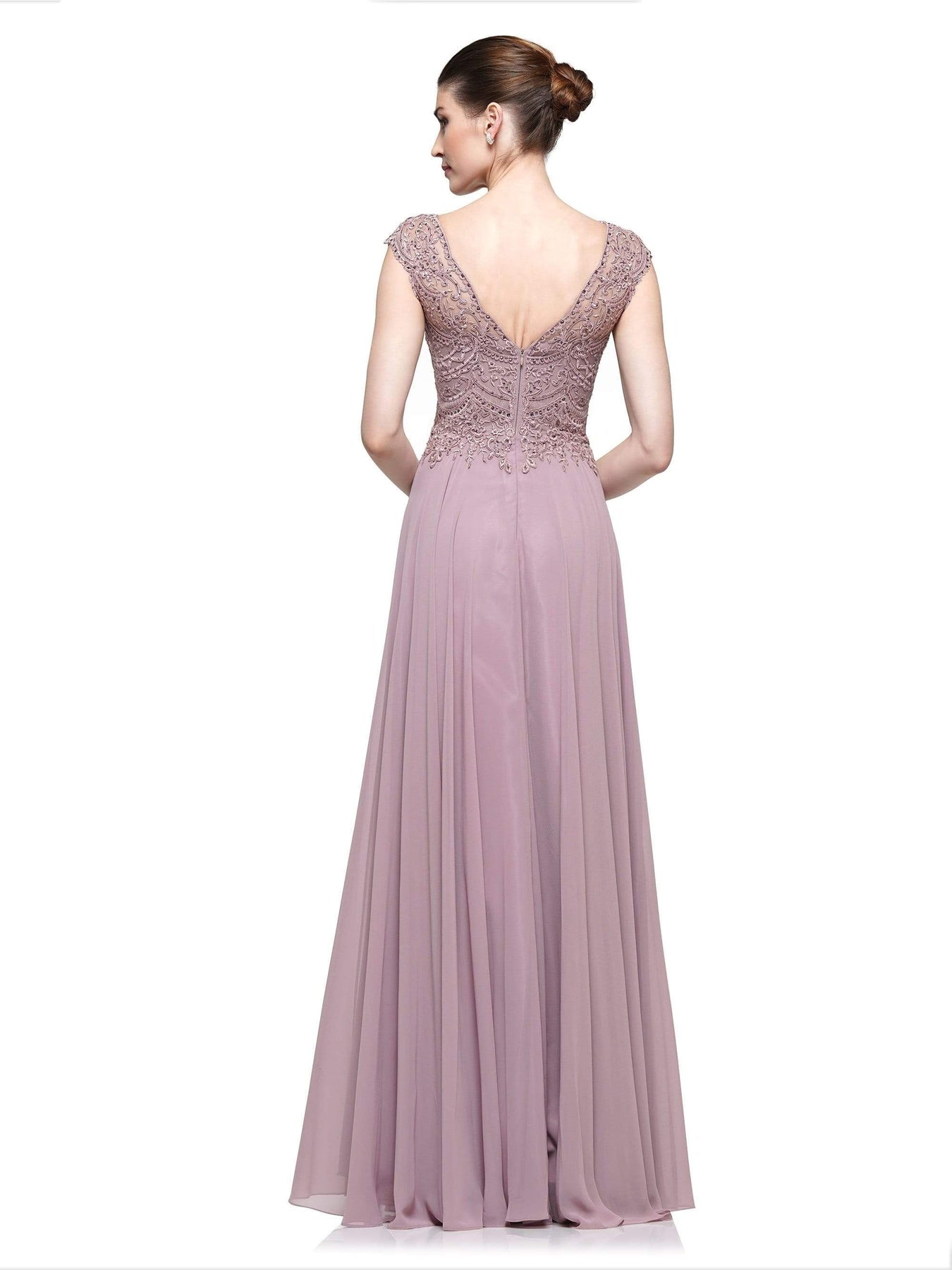 Marsoni by Colors - Beaded Applique A Line Chiffon Dress M238 - 2 Pc Wine in Size 10 Mauve and Slate Blue, and 1 pcs In Size 10 in Navy Available CCSALE