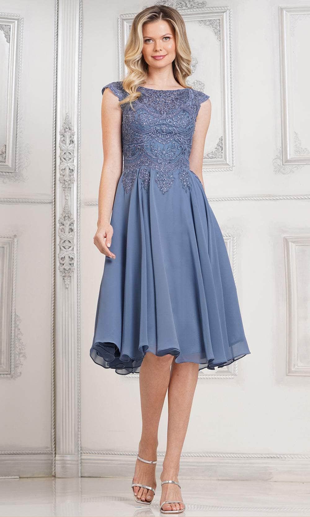 Marsoni by Colors M238S - Embroidered A-Line Cocktail Dress Special Occasion Dresses Dresses 6 / Slate Blue