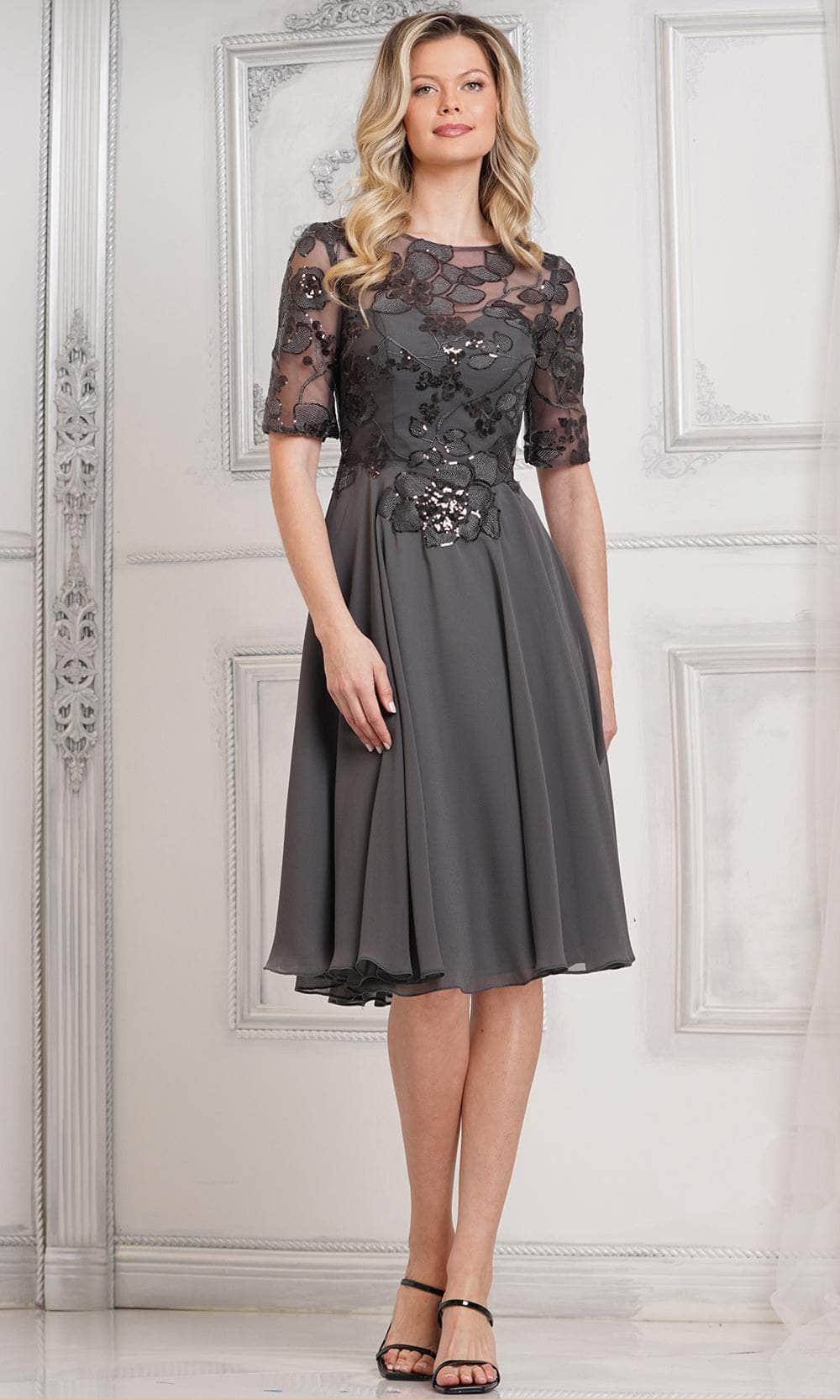 Marsoni by Colors M286S - Short Sleeve A-Line Cocktail Dress Special Occasion Dresses Dresses 6 / Charcoal